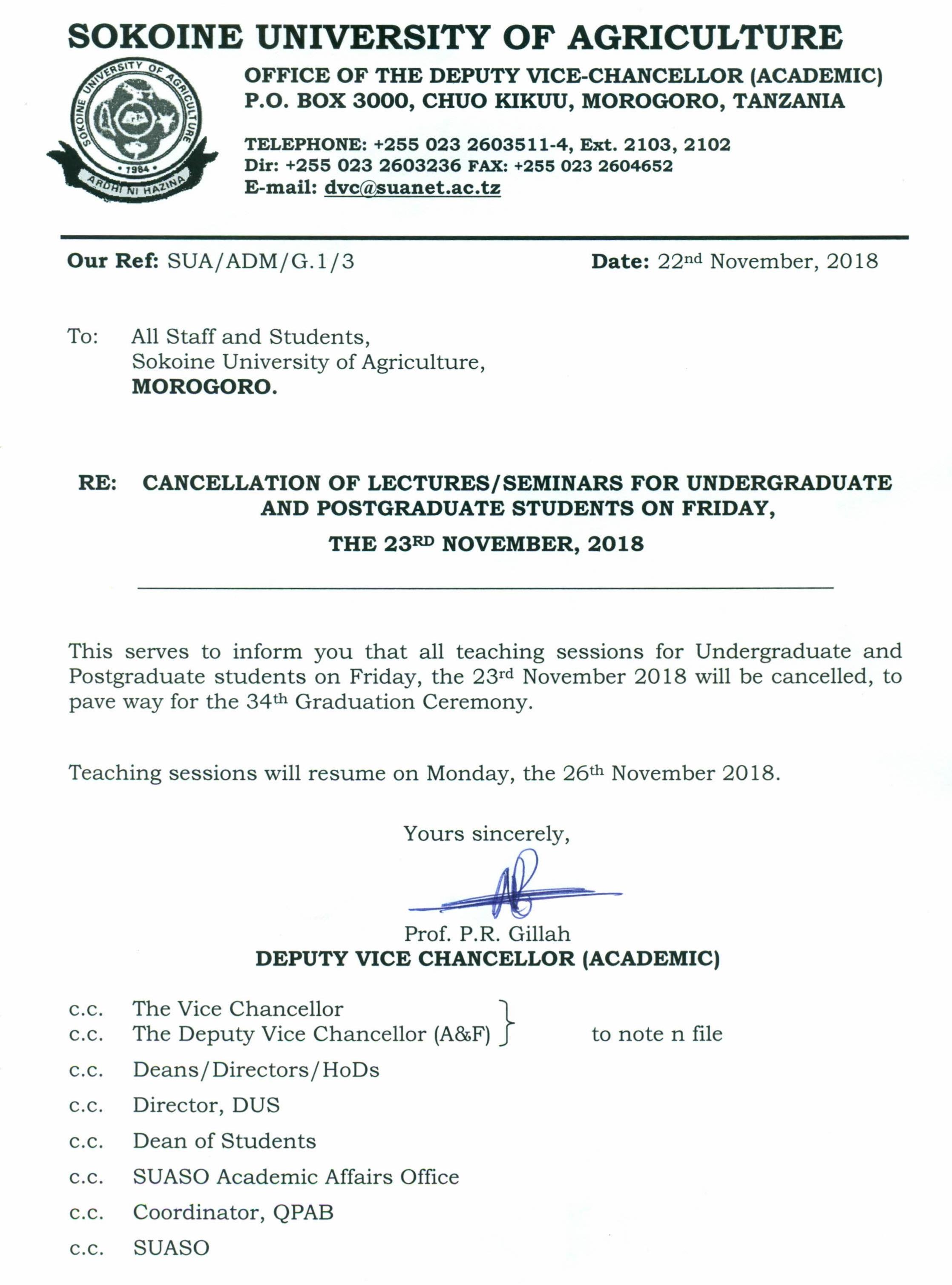 cancellation of lectures