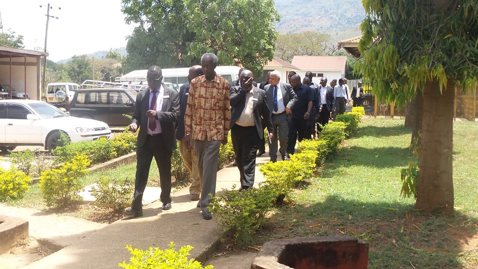 Hon. Joseph S. Warioba and Hon. Mohamed Chande Othman receiving a warm welcome to Sokoine University of Agriculture from Vice Chancellor Prof. Raphael Chibunda together with his entire Management team