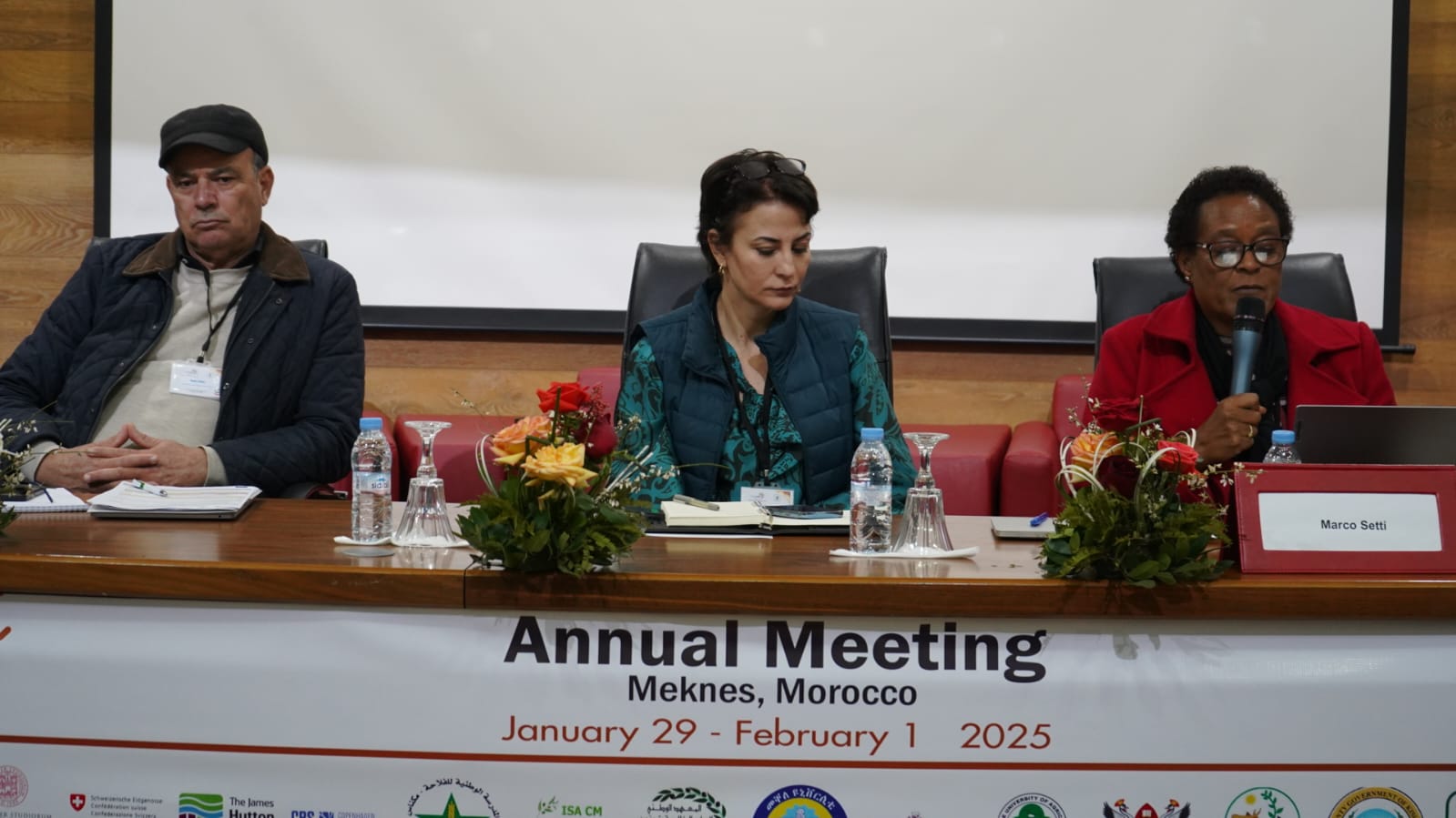Professor Nchimbi speaking during the Annual Meeting in Meknes, Morocco (January 29 - February 1, 2025), discussing the key topics. The event brought together experts to share insights and collaboration.