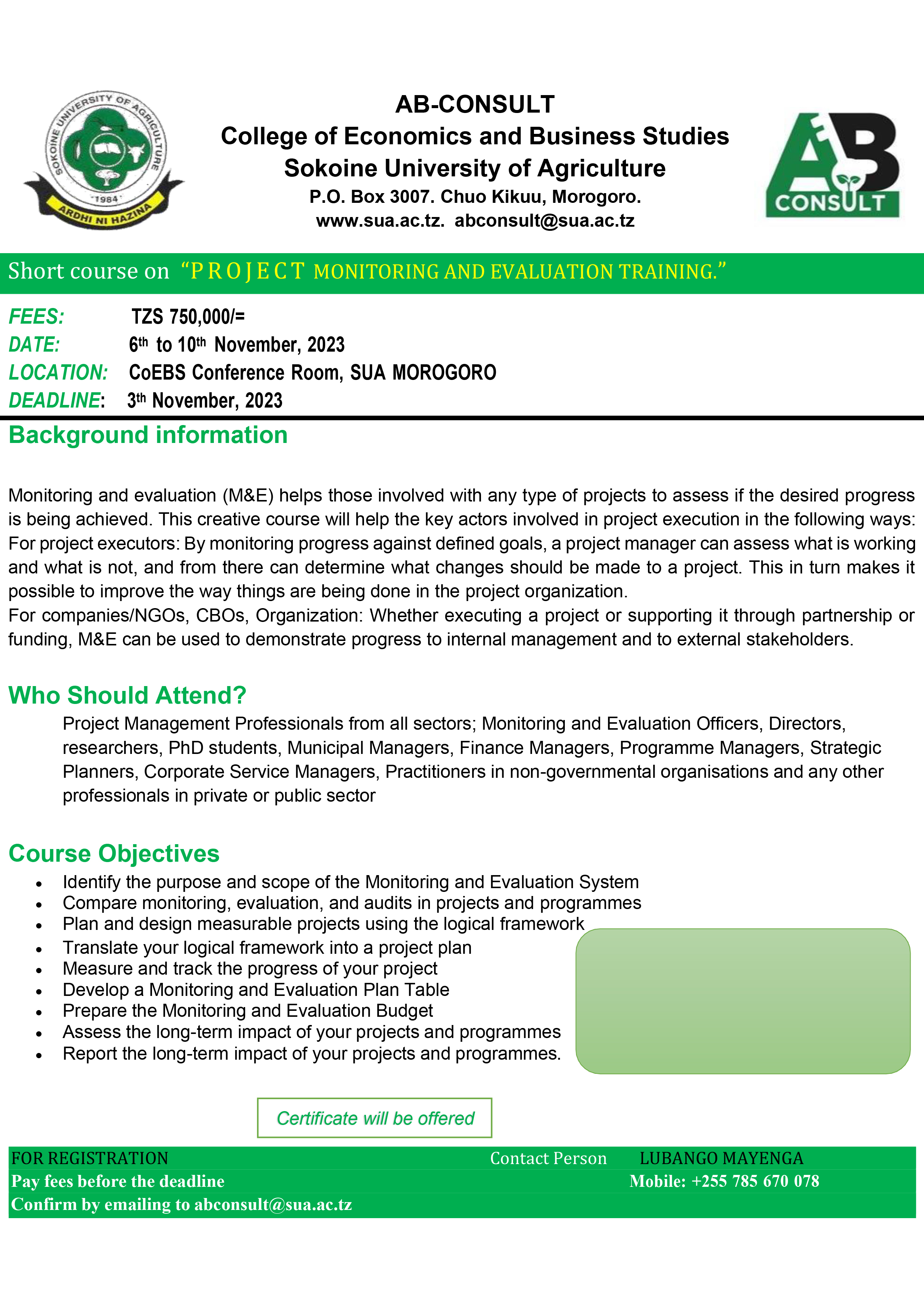 PROJECT MONITORING AND EVALUATION - 2023