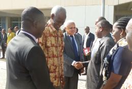 Hon. Joseph S. Warioba and Hon. Mohamed Chande Othman receiving a warm welcome to Sokoine University of Agriculture from Vice Chancellor Prof. Raphael Chibunda together with his entire Management team