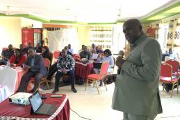 EFLOWS Project Principal Researcher Prof. Japhet Kashaigili presenting the results of the research in front of stakeholders at a workshop held in Mbarali District, Mbeya Region.